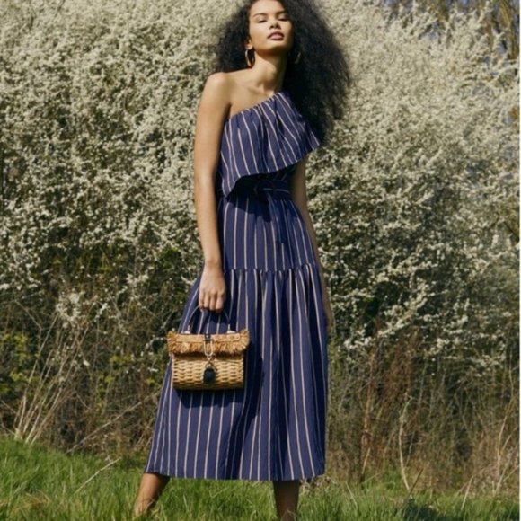 Topshop Dresses & Skirts - NWT Topshop Blue One Shoulder Striped Midi Dress